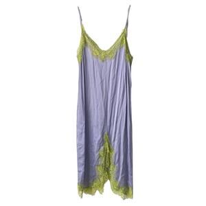 Alta Tensione Women Slip Dress Lace Trim Purple Green Knee Length Size M